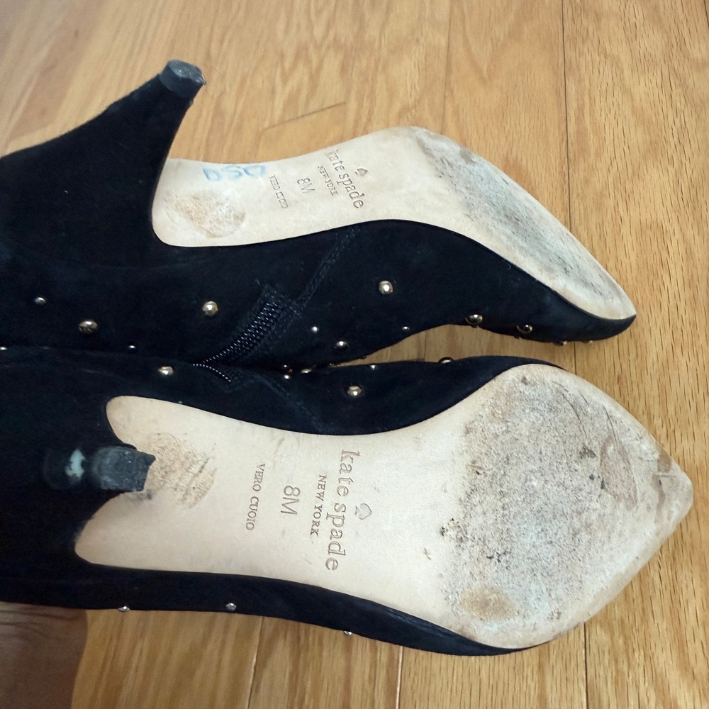 Kate Spade Suede Studded MobWife Office Siren Ankle Boots 8M Black - Picture 4 of 7